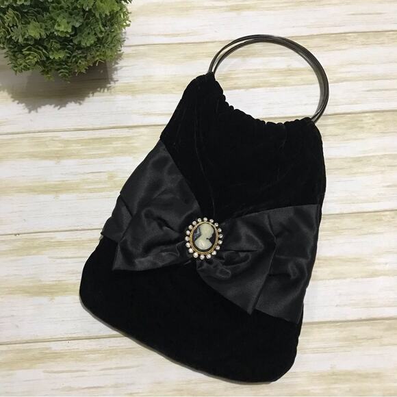 Handbags - Vintage‎ Style Black Velvet Cameo Diamond Formal Cocktail Evening Bag Clutch